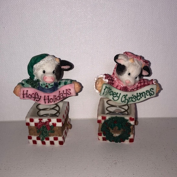 Mary Moo Moos Holiday Christmas Figurines Set of Two - Picture 1 of 6